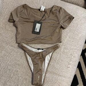 Brown Pretty Little Thing Crop Top Bikini Set